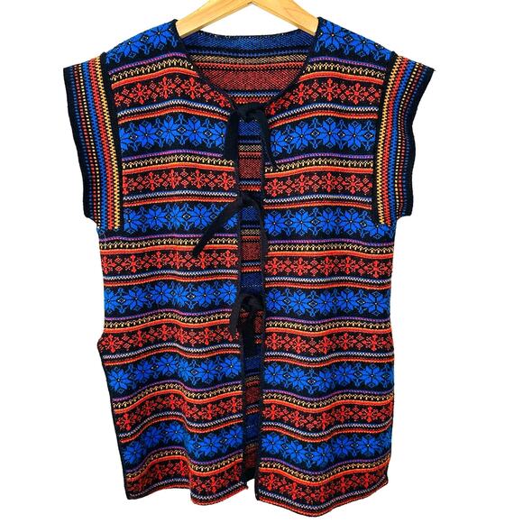 Vintage Union Made USA 70s Tie Front Nordic Short Sleeve Cardigan Sweater - Picture 1 of 5